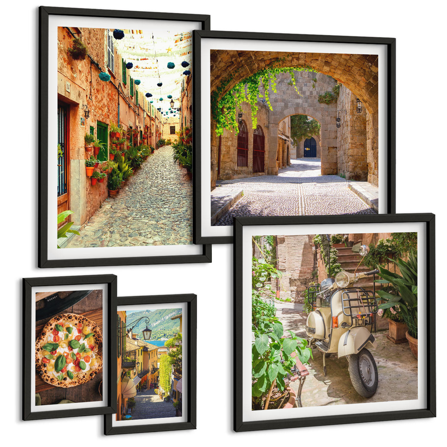 BILDER SET 5er Set - 50x50 cm & 20x30 cm & 40x60 cm Schwarzer Rahmen - Amerikanische Symbole, USA-Flagge - Schwarz, Kunststoff (40/60cm) - TULUP