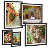 BILDER SET 5er Set - 50x50 cm & 20x30 cm & 40x60 cm Schwarzer Rahmen - Amerikanische Symbole, USA-Flagge - Schwarz, Kunststoff (40/60cm) - TULUP