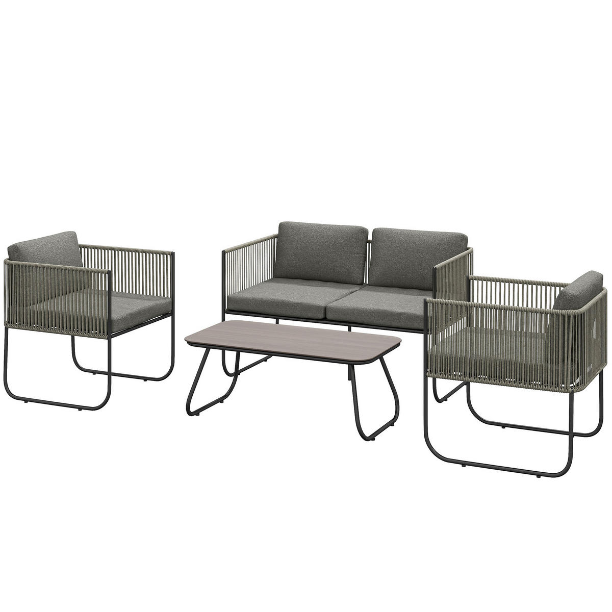 GARTENMÖBEL LOUNGE-SET DE-06742 4-teilig mit Sofa, Sessel & Tisch - Dunkelgrau, Kunststoff/Metall - ComfortXL