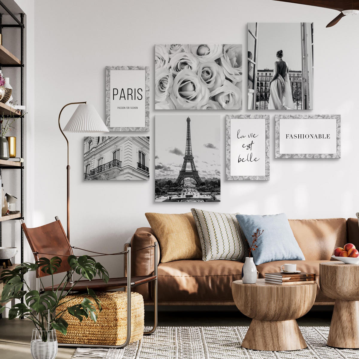 LEINWANDBILDER 7-er Set Paris Zitate - Schwarz/Weiß, Textil (110/80cm) - Muralo