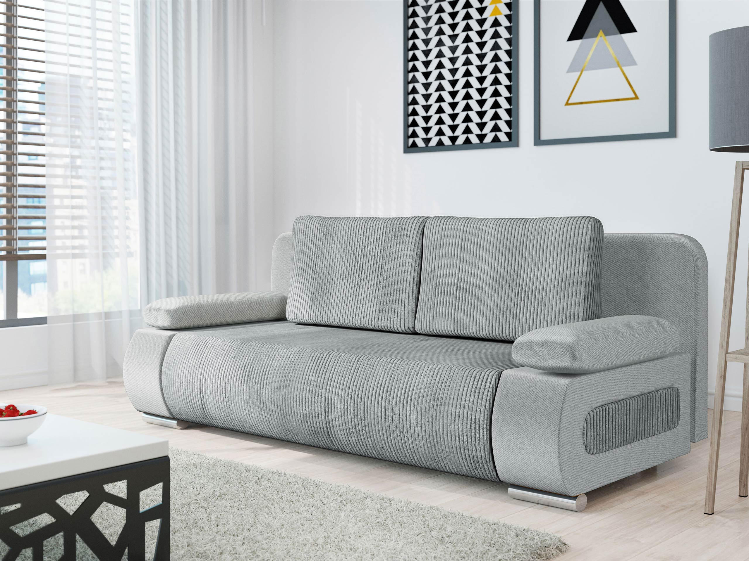 SCHLAFSOFA Emma Cord - Hellgrau, Holz/Kunststoff (200/77/92cm) - MIRJAN24