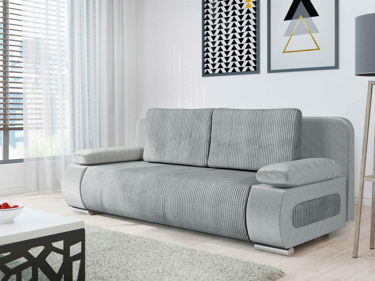 SCHLAFSOFA Emma Cord - Hellgrau, Holz/Kunststoff (200/77/92cm) - MIRJAN24
