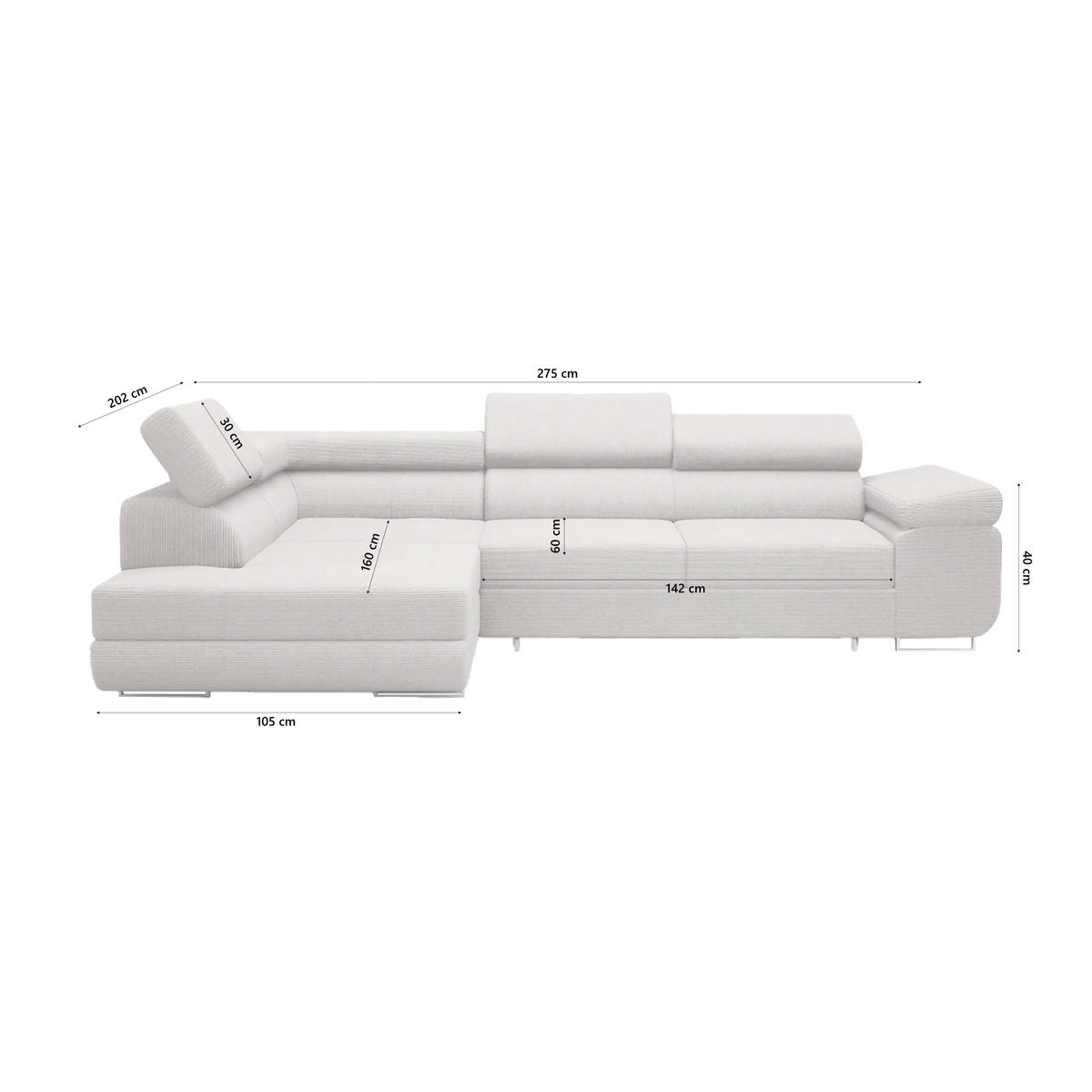 ECKSOFA Warton mit Schlaffunktion, Creme - Creme, Textil (275/202cm) - Fedve