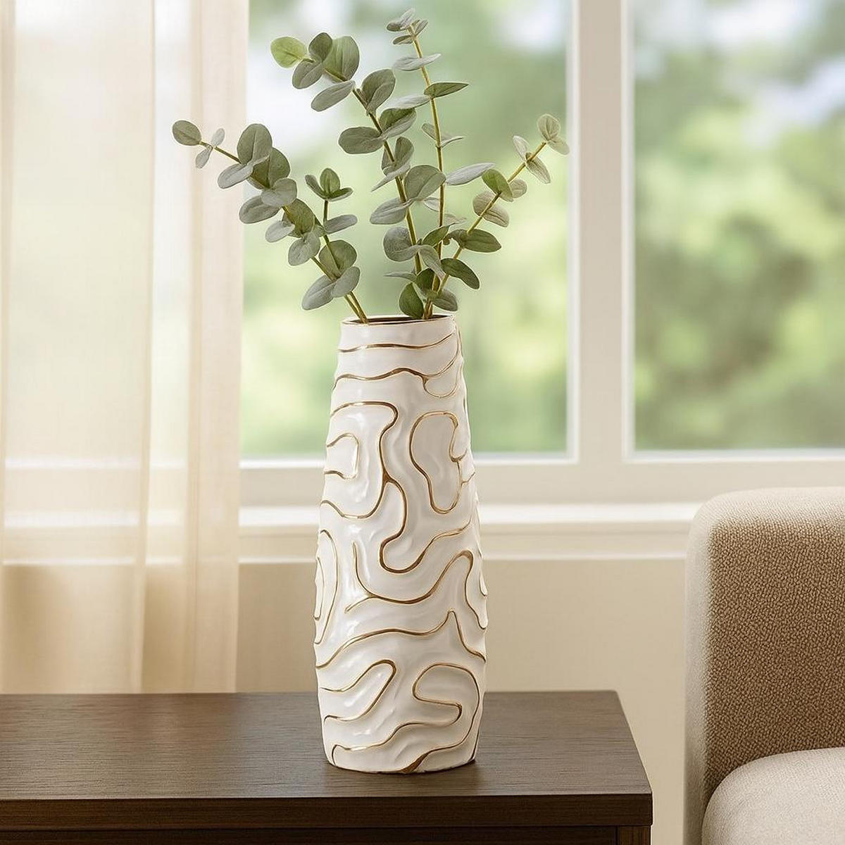 KERAMIKVASE Lia 14,5/14,5/39,5 cm - Weiß, Keramik (39.5cm) - Mauro Ferretti