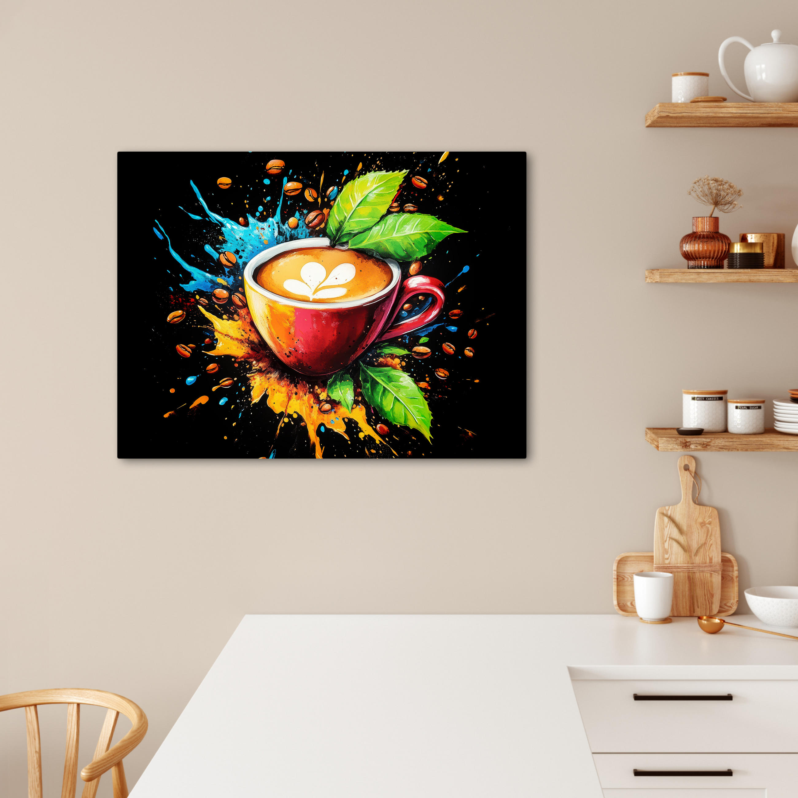 LEINWANDBILD Kaffee - Graffiti - Trinken - Abstrakt Wandbilder 80x60 cm - Mokka, Textil (80/60cm) - MuchoWow