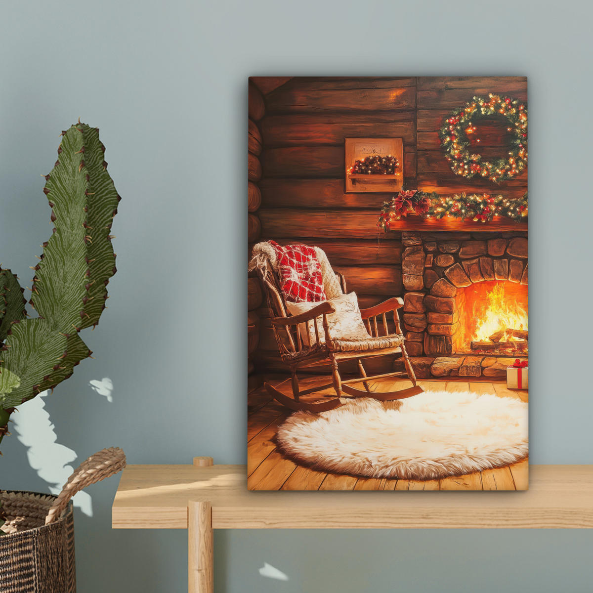 LEINWANDBILD Winter - Weihnachten - Zuhause - Kamin Deko Wohnzimmer 20x30 cm - Bernsteinfarben, Textil (20/30cm) - MuchoWow