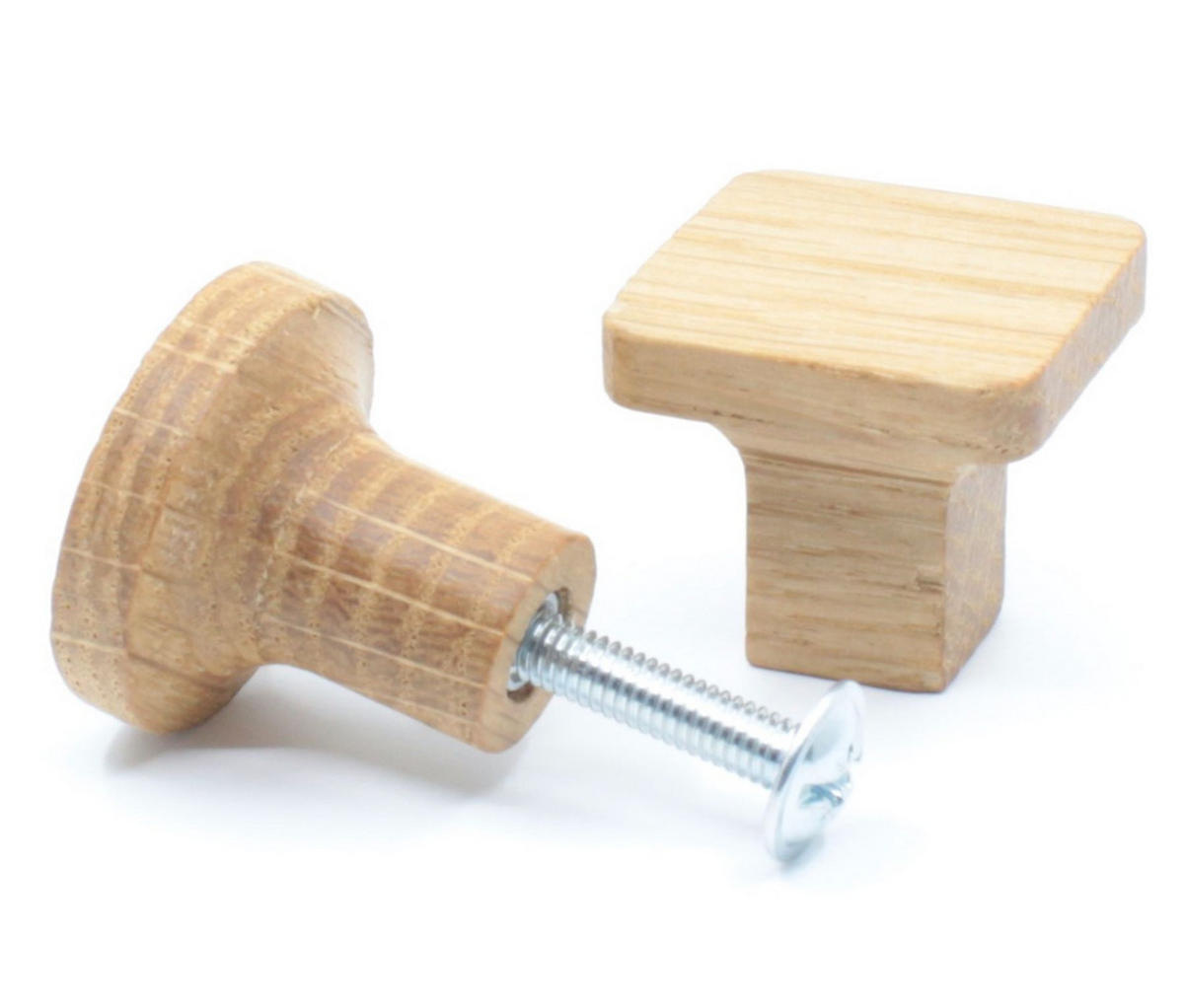 MÖBELKNOPF Eiche massiv, Holzknopf eckig, Schrankknauf Holz - Naturfarben, Holz (2.4/2.2/2.4cm)