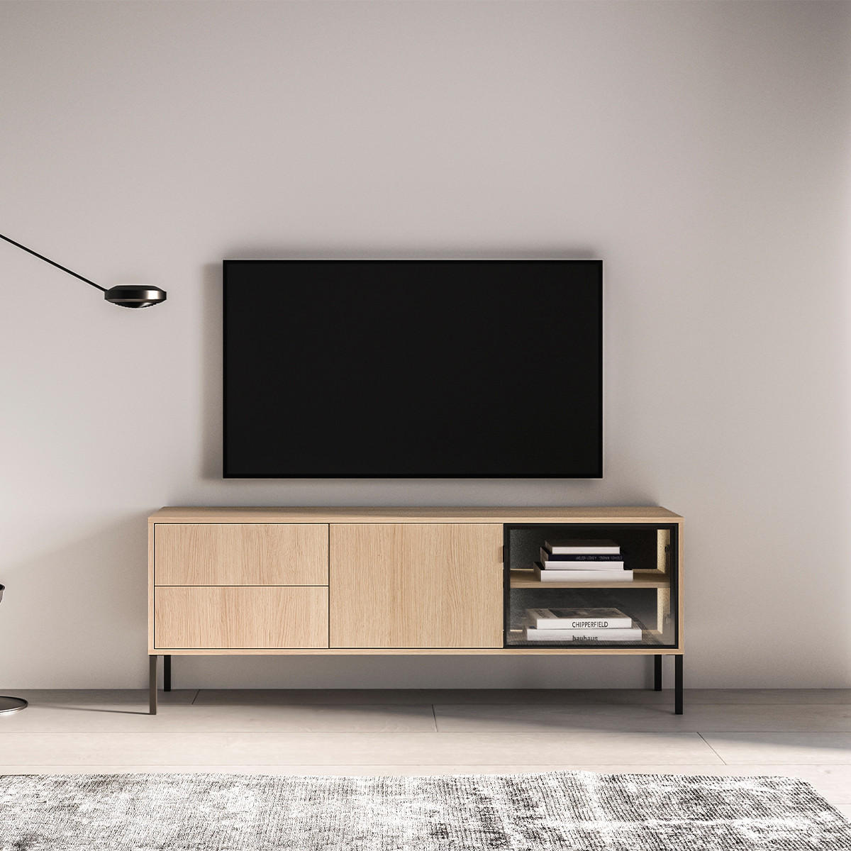 TV-MÖBEL Paige Holz und Schwarz - Schwarz, Holzwerkstoff (160/59/40cm) - Petits-meubles