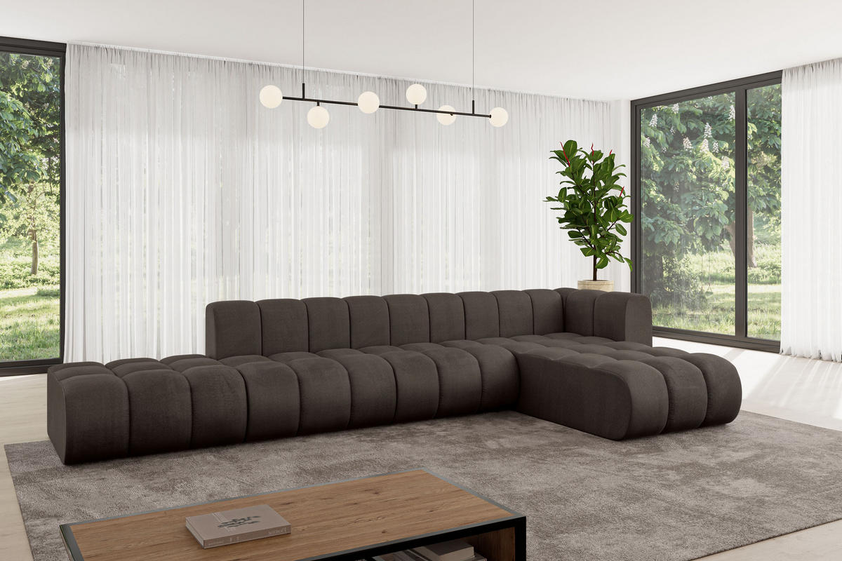 ECKSOFA modulares Sofa Zuvon-L2 - 387x177x70 cm Braun - Braun, Holzwerkstoff/Textil (387/177cm) - ALTDECOR