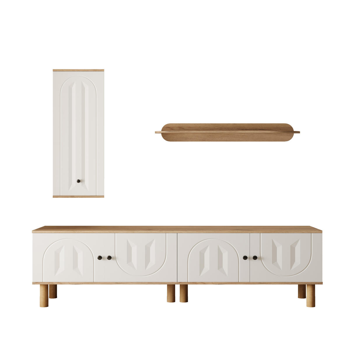 WOHNWAND DE-40122 3-teilig mit geschnitzten Türpaneelen Weiß - Weiß, Holzwerkstoff (170/47/40cm) - ComfortXL