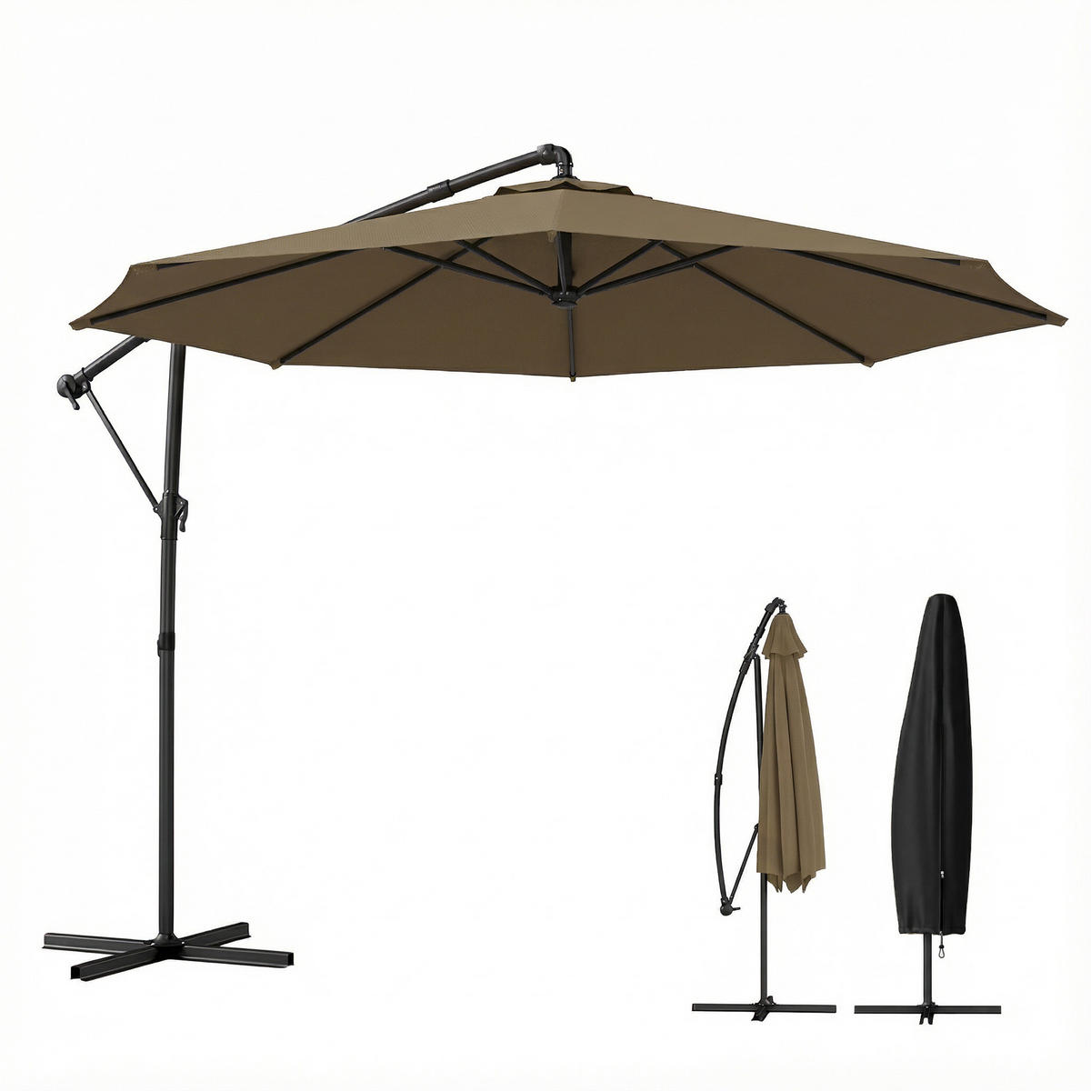 AMPELSCHIRM Ø300 cm DE-11564 neigbar mit Schutzhülle Kaki - Mokka, Metall (300/300cm) - ComfortXL