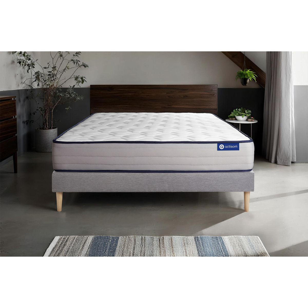 BETT Actimemo form Memory-Schaum 180 x 200 cm h3 - Kit Bettgestell Grau - Beige/Grau, Karton/Holz (180/200cm) - ACTISOM