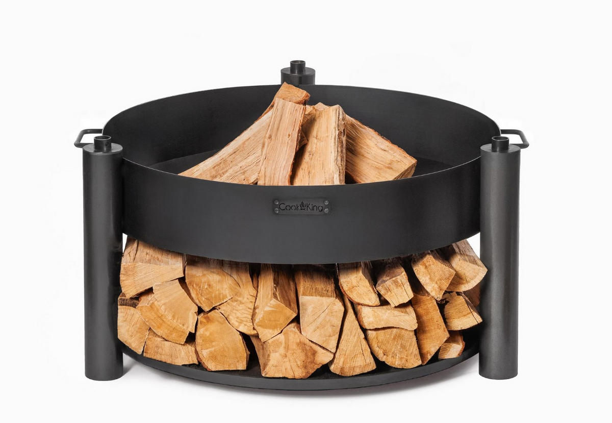 FEUERSCHALE-SET Washington Stahl Ø 80 cm mit Grillrost Ø 60 cm - Schwarz, Metall (80/110/80cm) - Mr. Deko