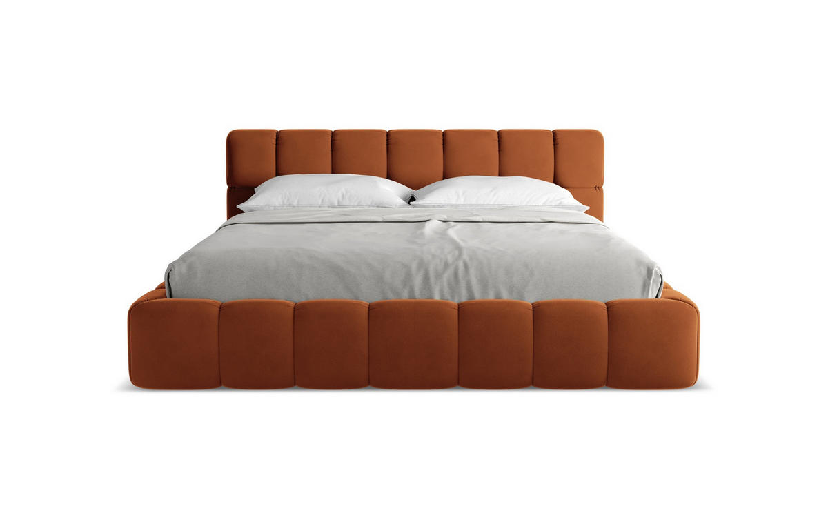 POLSTERBETT mit Bettkasten und Lattenrost 200x228 Orange - Terracotta/Schwarz, Kunststoff/Textil (180/200cm) - Makamii