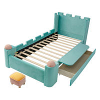 KINDERBETT 90/200 cm DE-32717 Burg-Design mit Ablage und Schublade Blaugrün - Grün, Holz (90/200cm) - ComfortXL