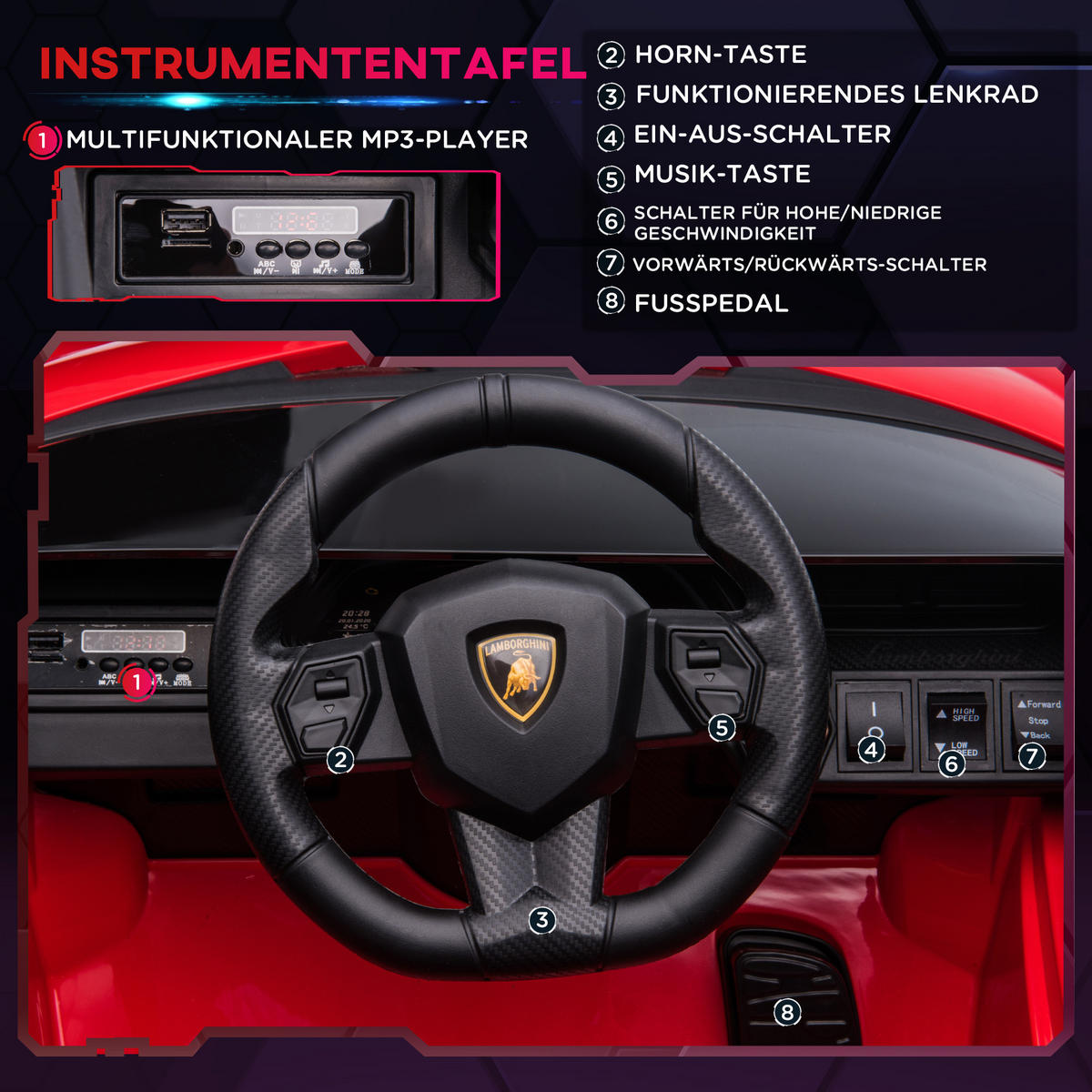 KINDER ELEKTROAUTO, Kunststoff+ Metall, Rot - Rot, Metall (108/62/40cm) - HOMCOM