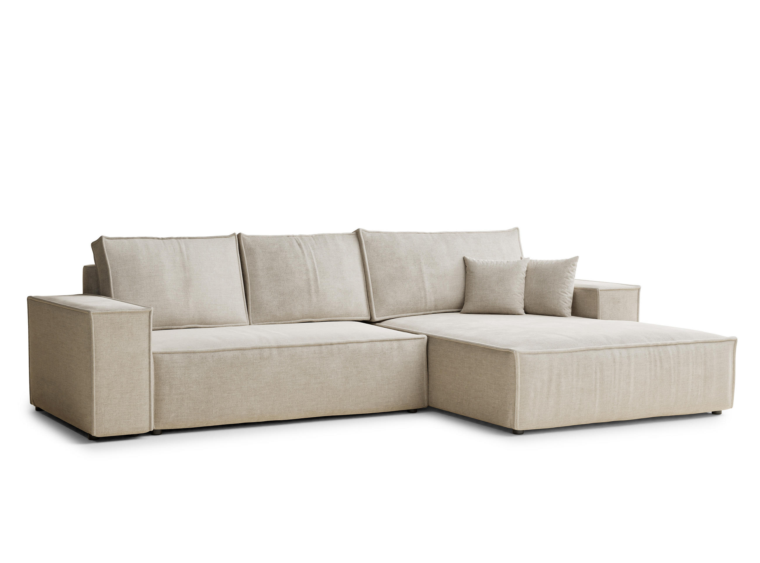 ECKSOFA Maze Beige Chenille-Stoff - Rechts Seite - Beige/Schwarz, Holz/Holzwerkstoff (294/185cm) - Maison de Reve