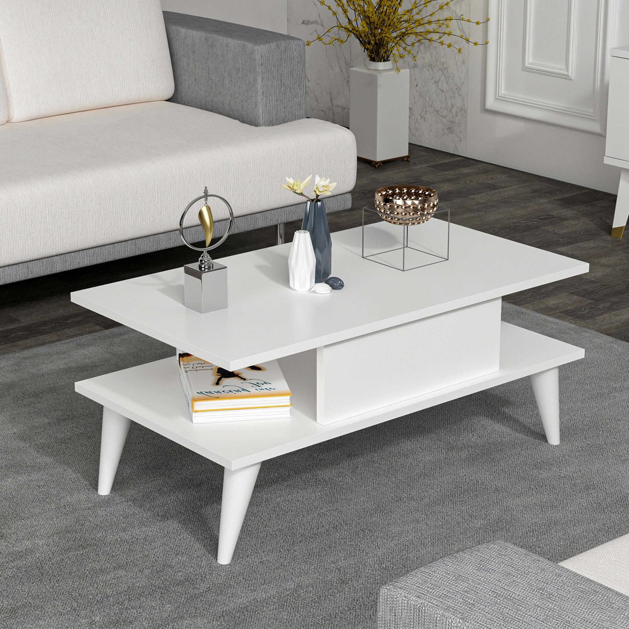 COUCHTISCH Melhus 90/45/40 cm - Weiß, Holzwerkstoff/Kunststoff (45/90/40cm) - [en.casa]