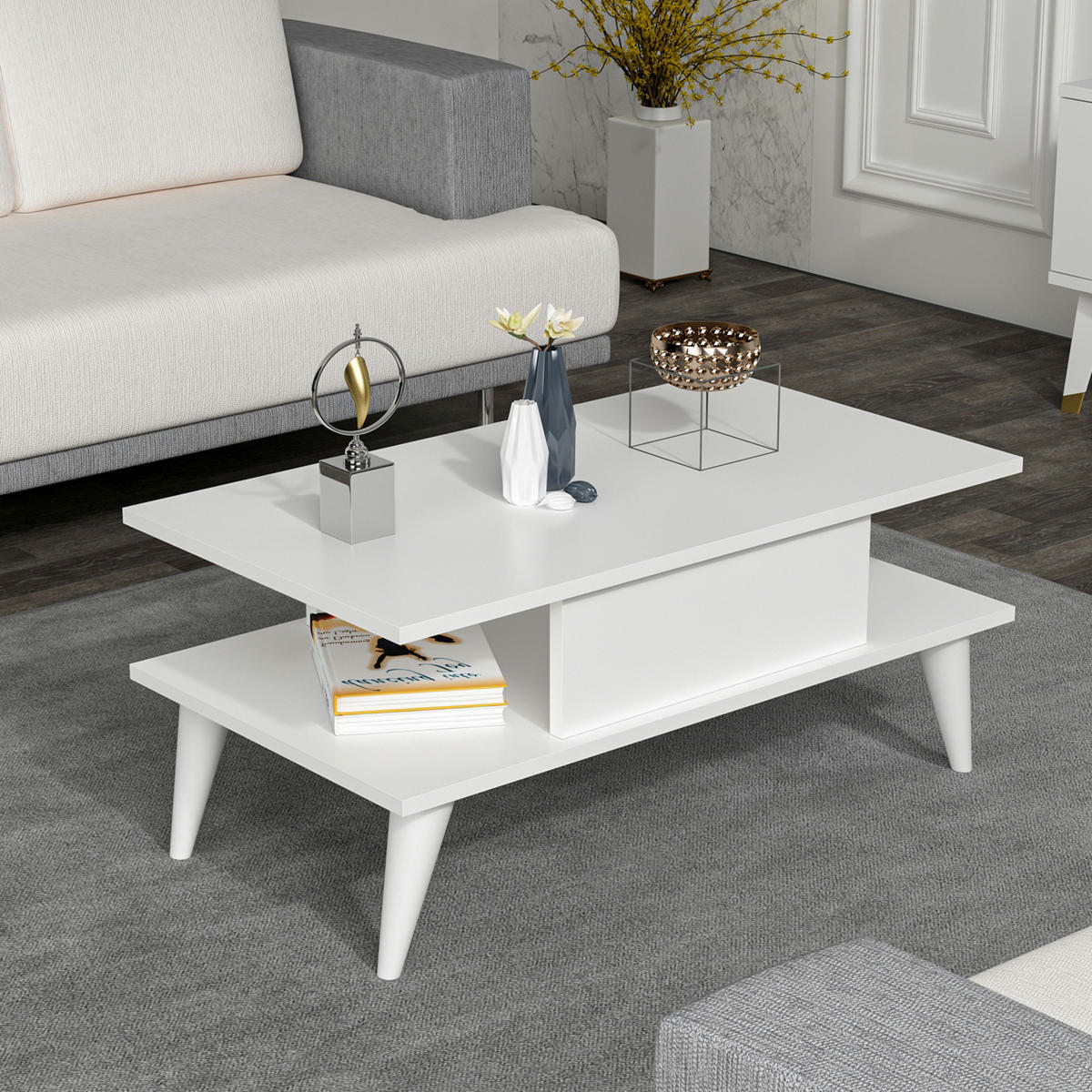 COUCHTISCH Melhus 90/45/40 cm - Weiß, Holzwerkstoff/Kunststoff (45/90/40cm) - [en.casa]