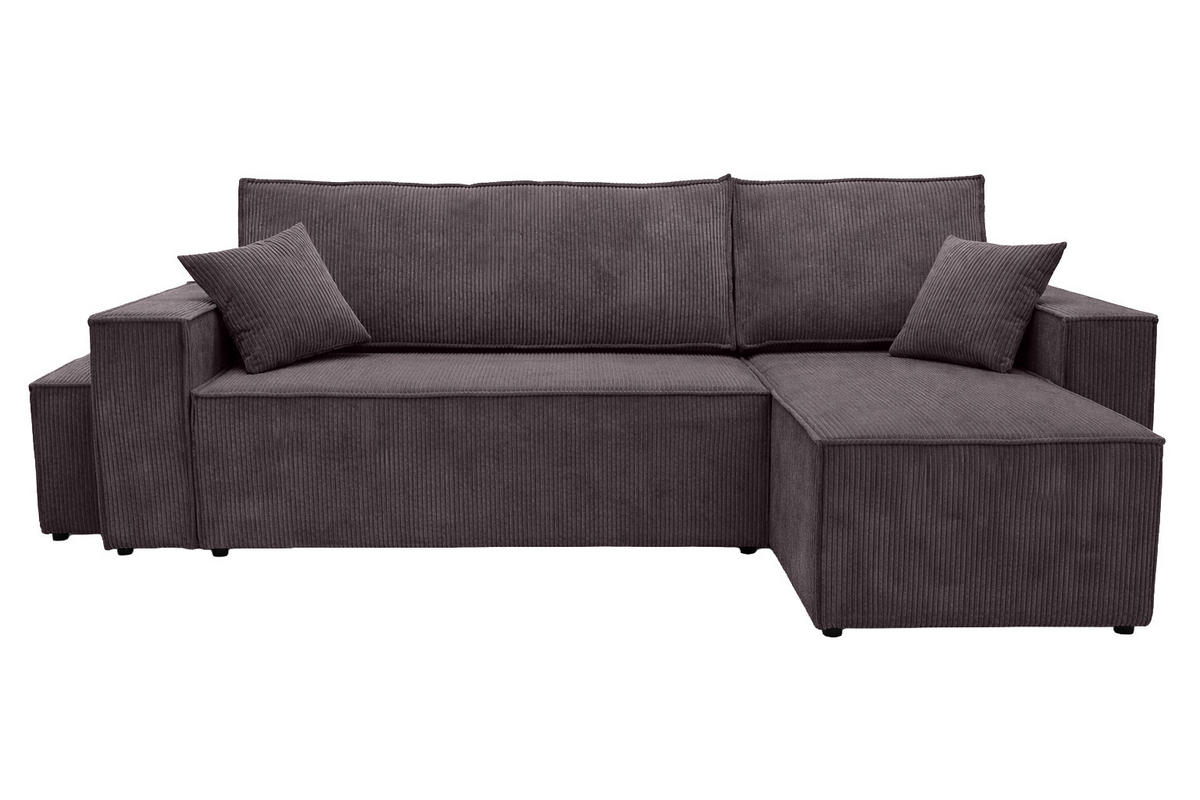 ECKSOFA Mit Schlaffunktion Und Pouf, Cordstoff Poso, Dunkelgrau, Rechts, Best L Mit Pouf - Dunkelgrau, Holz (244/145cm) - Kaiser Möbel
