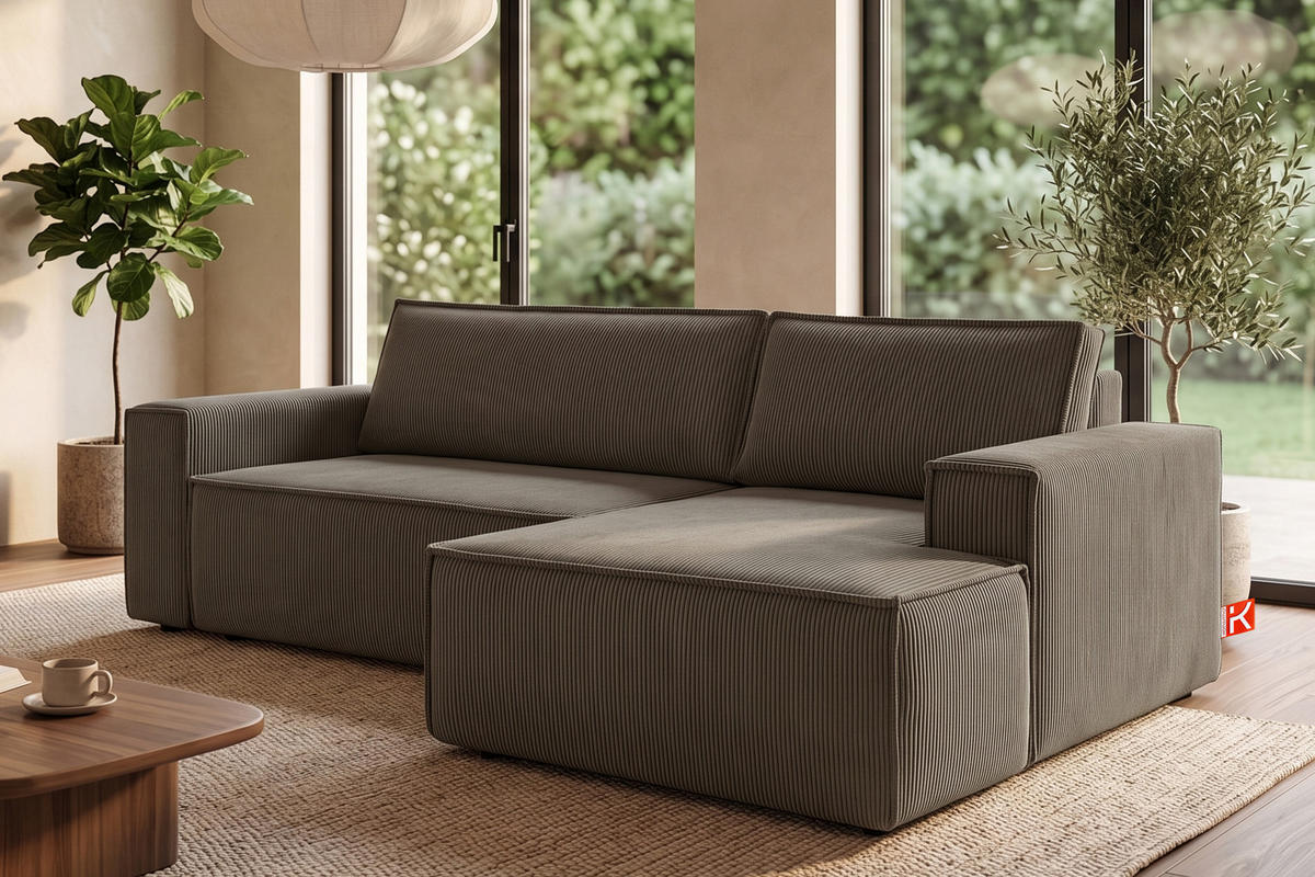 ECKSCHLAFSOFA-RECHTS NAPI in Pet Friendly Cord-Stoff, braun - Schwarz/Braun, Textil (262/148cm) - KONSIMO®