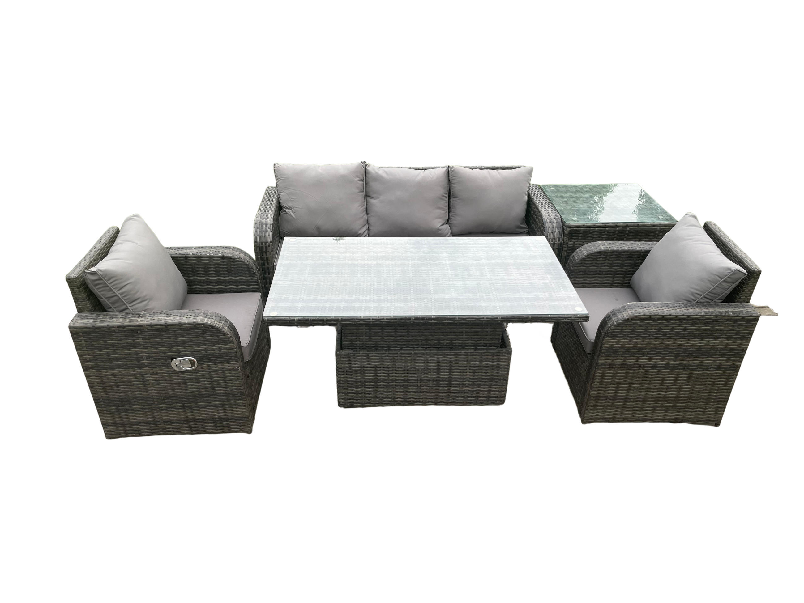 SITZGRUPPE GARTENSET Polyrattan Patio 5-Sitzer - Dunkelgrau/Grau, Glas/Kunststoff - Fimous