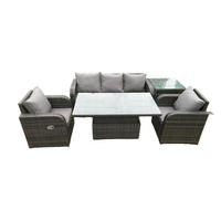 SITZGRUPPE GARTENSET Polyrattan Patio 5-Sitzer - Dunkelgrau/Grau, Glas/Kunststoff - Fimous