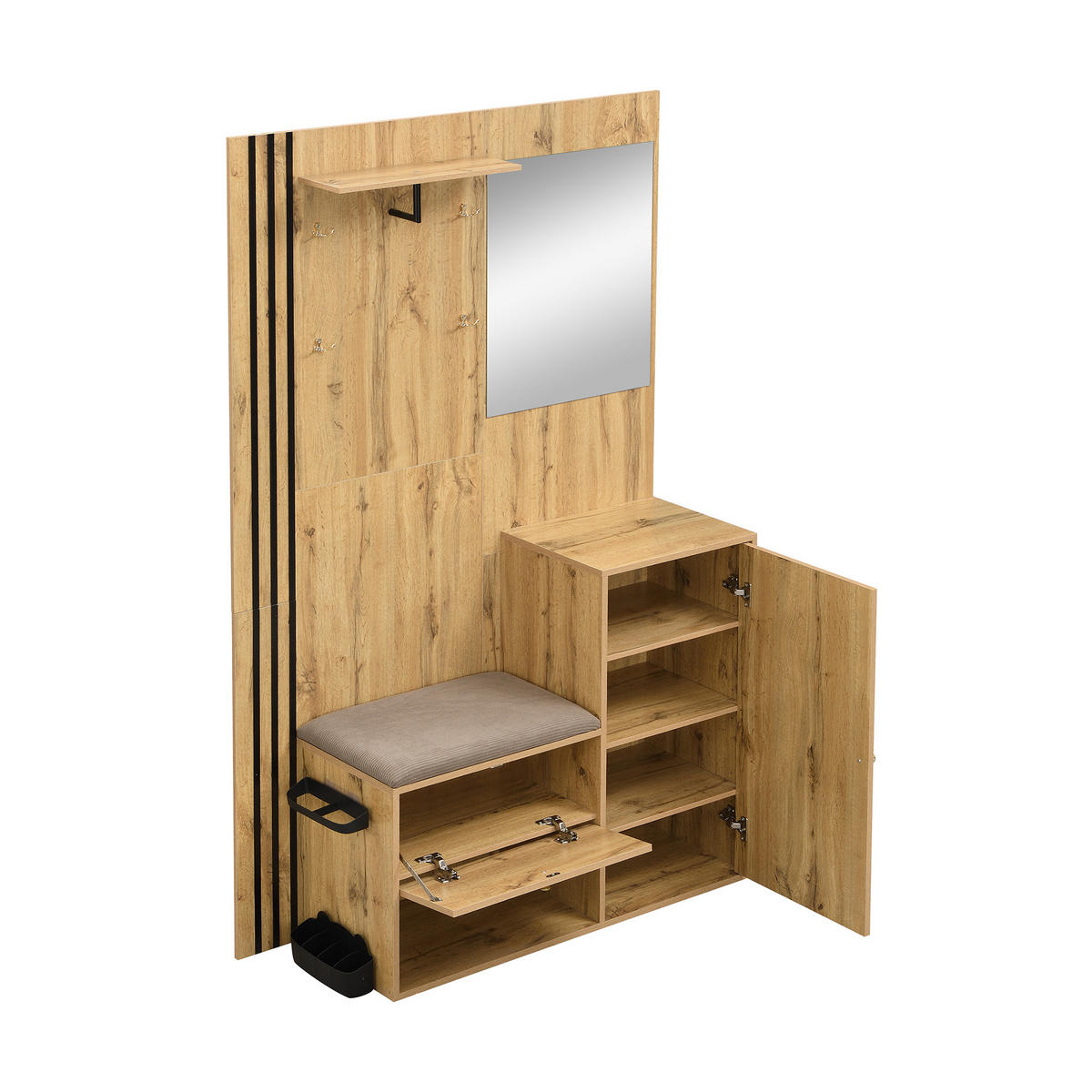 KOMPAKTGARDEROBE in Natur-Optik – mit Spiegel & Schirmständer - Naturfarben, Holzwerkstoff (115/185/37cm) - Urban Meuble