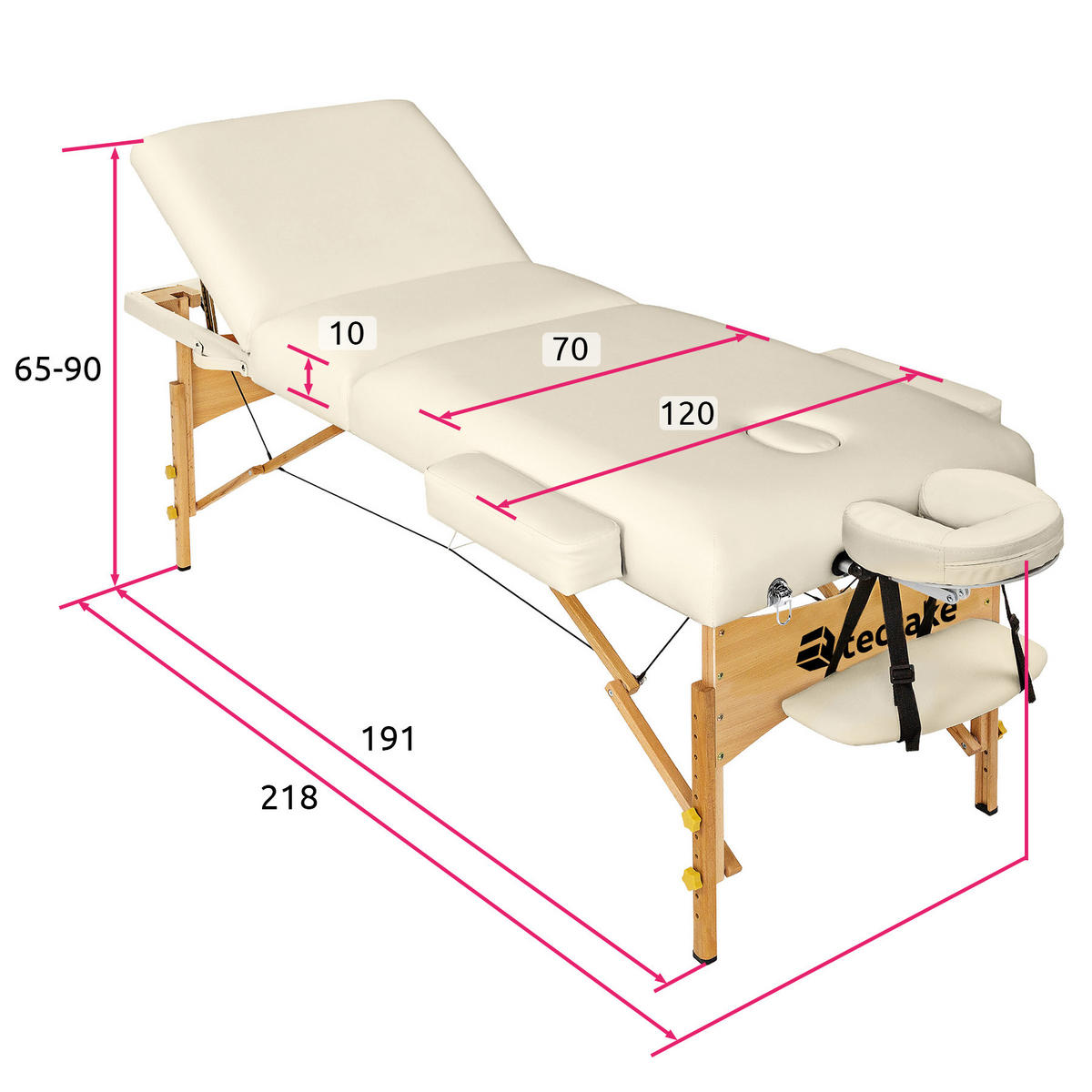 MASSAGELIEGE 3 Zonen, 218 x 102 x 90 cm,beige - Beige, Holz (102/90/218cm) - tectake
