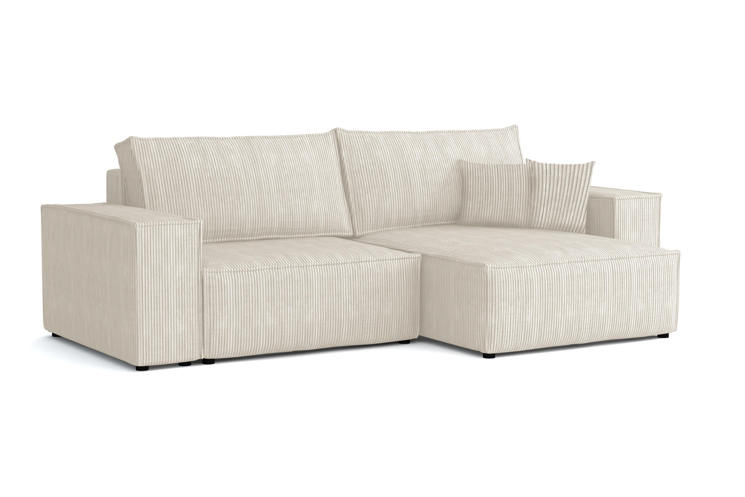 ECKSOFA MATT 255/153 cm rechts in Cord Creme - Creme/Schwarz, Holz/Holzwerkstoff (255/153cm) - Deine Möbel 24