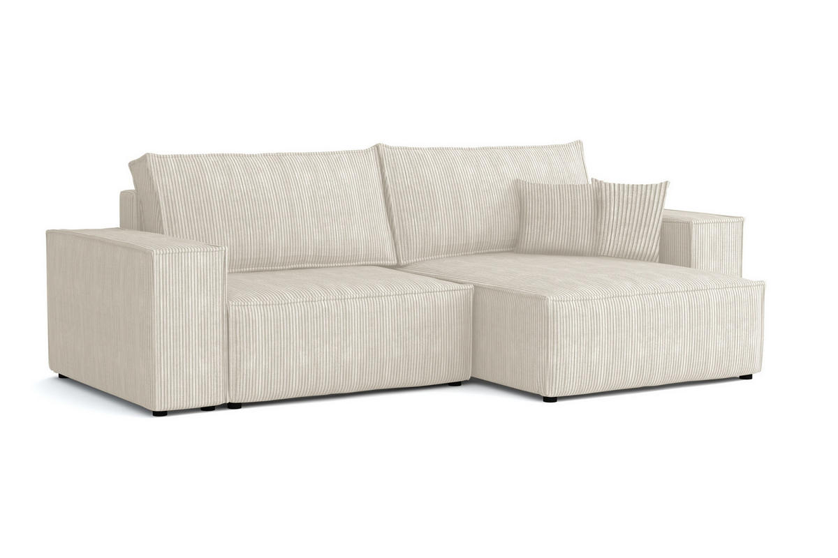 ECKSOFA MATT 255/153 cm rechts in Cord Creme - Creme/Schwarz, Holz/Holzwerkstoff (255/153cm) - Deine Möbel 24