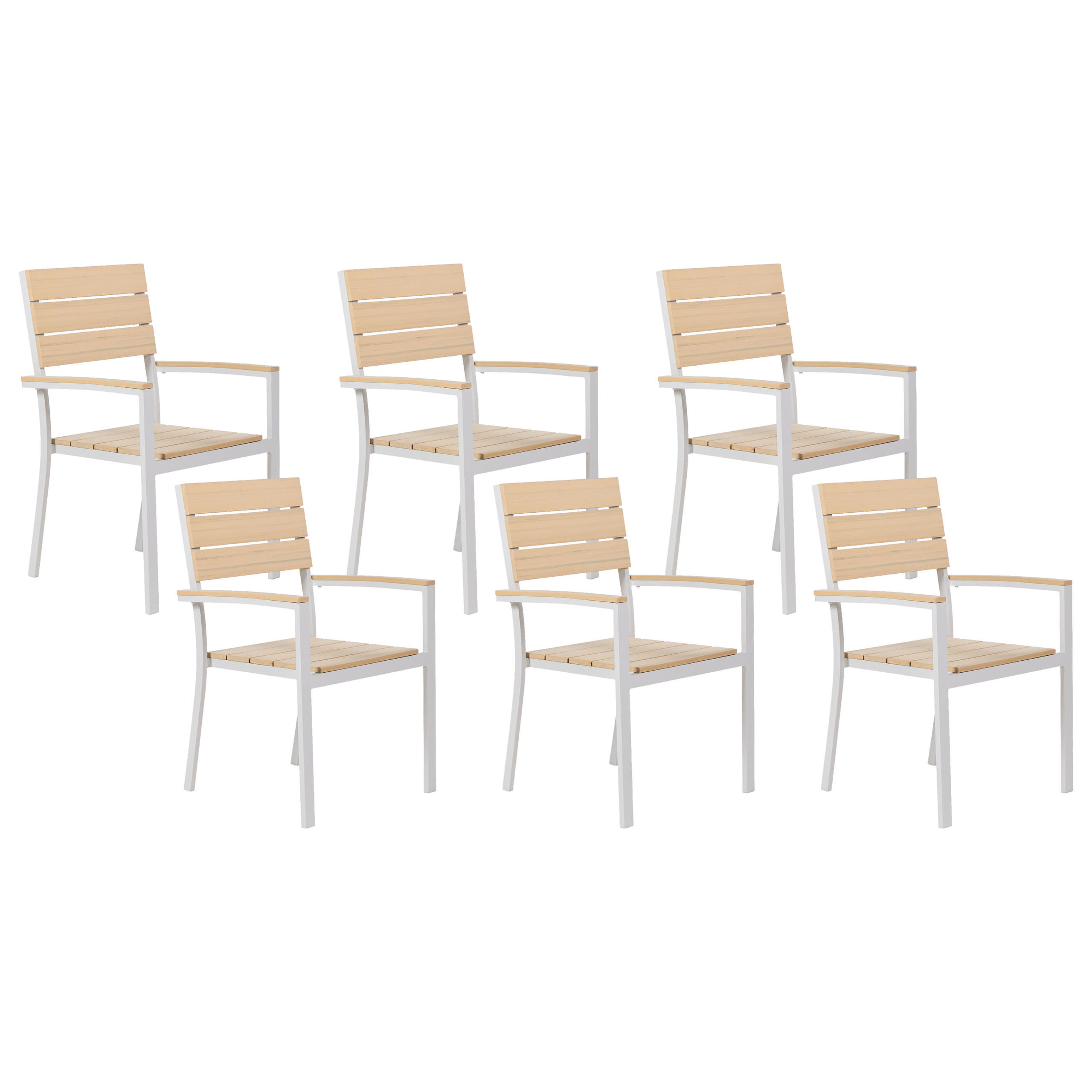 GARTENSTUHL 6er-Set Kunstholz beige/weiß Como - Beige/Weiß, Kunststoff (55/90/55cm) - Beliani