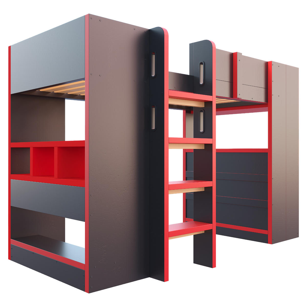 HOCHBETT 90/200 cm mit Schreibtisch, LED und Steckdose, DE-41602, in Schwarz/Rot - Schwarz, Holzwerkstoff (90/200cm) - ComfortXL