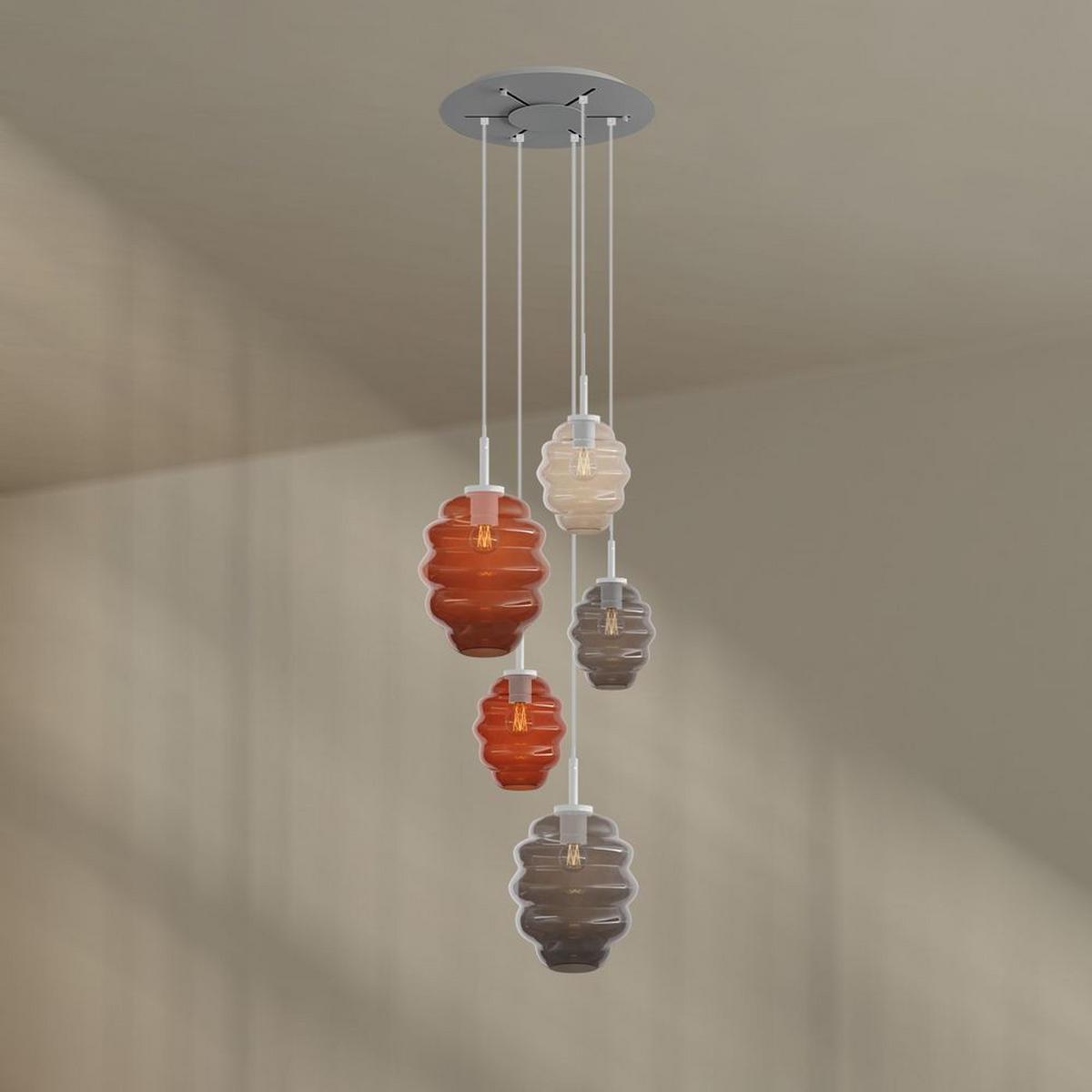 GALERIELEUCHTE Echos 5-flammig Braun Ø 18/25cm - Braun/Weiß, Glas (18/18/20cm) - s.luce