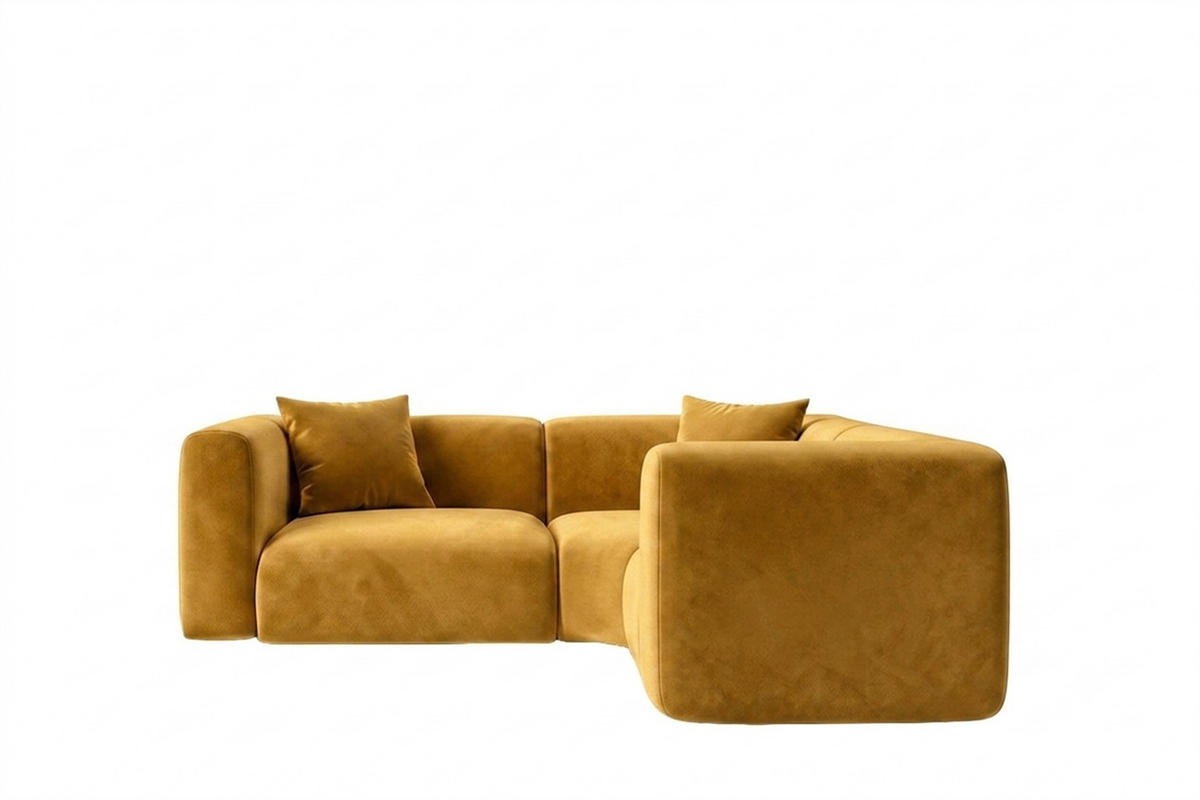 ECKSOFA Modulares, Corner Mini, Velvet-Stoff Bluvel, Golden, GRETA - Goldfarben, Holz (190/190cm) - Kaiser Möbel
