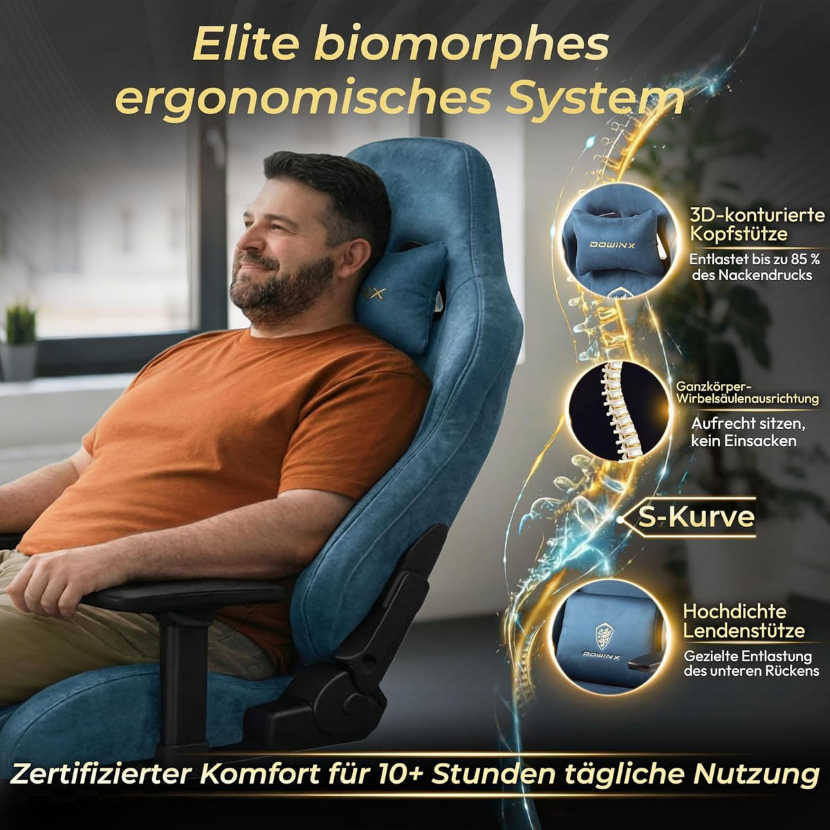 GAMING-STUHL Mikrofaser-Velours Verstellbarer Bürostuhl mit Fußstütze - Blau, Leder (70/128/70cm)