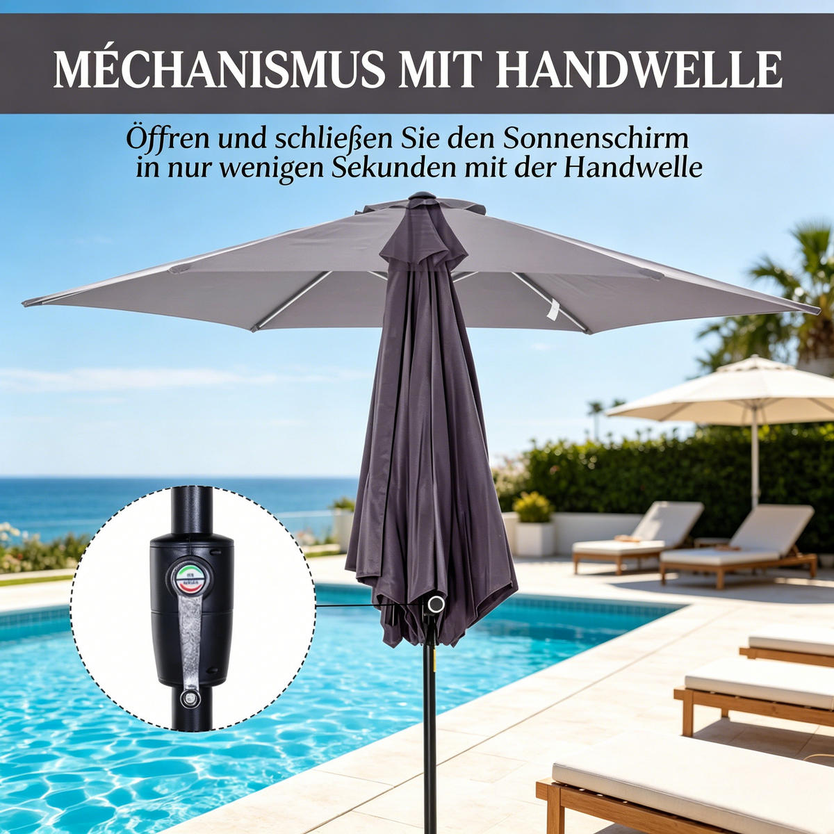 SONNENSCHIRM 260/260/235 cm Grau-schwarz (Keine Basis) - Anthrazit, Metall (260/260cm) - Oxeza