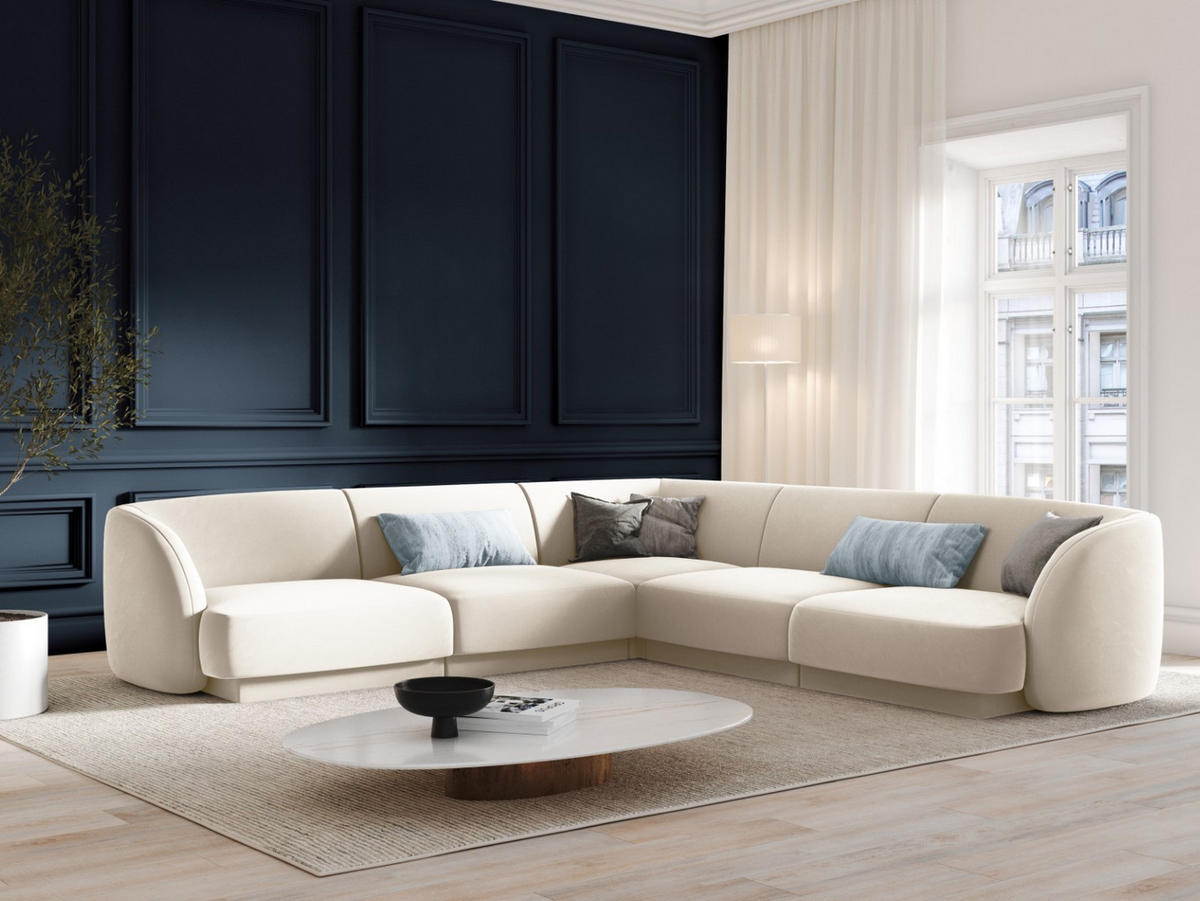 WENDBARES-ECKSOFA Miley aus Samt leichtes beige 5 Sitzplätze - Beige, Textil (255/255cm) - Micadoni