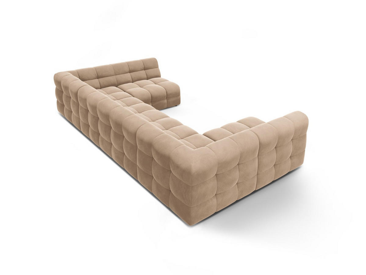 PANORAMASOFA Kendal aus Samt mandelbeige 7 Sitzplätze - Beige, Textil (203/79/372cm) - Micadoni