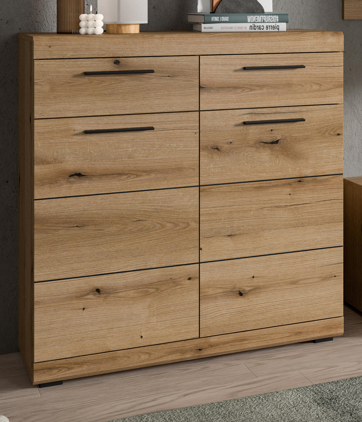 SCHUHSCHRANK Evoke Eiche 90 cm, Kommode mit viel Stauraum - Eichefarben/Schwarz, Holzwerkstoff/Kunststoff (90/96/37cm) - Inn.Furn