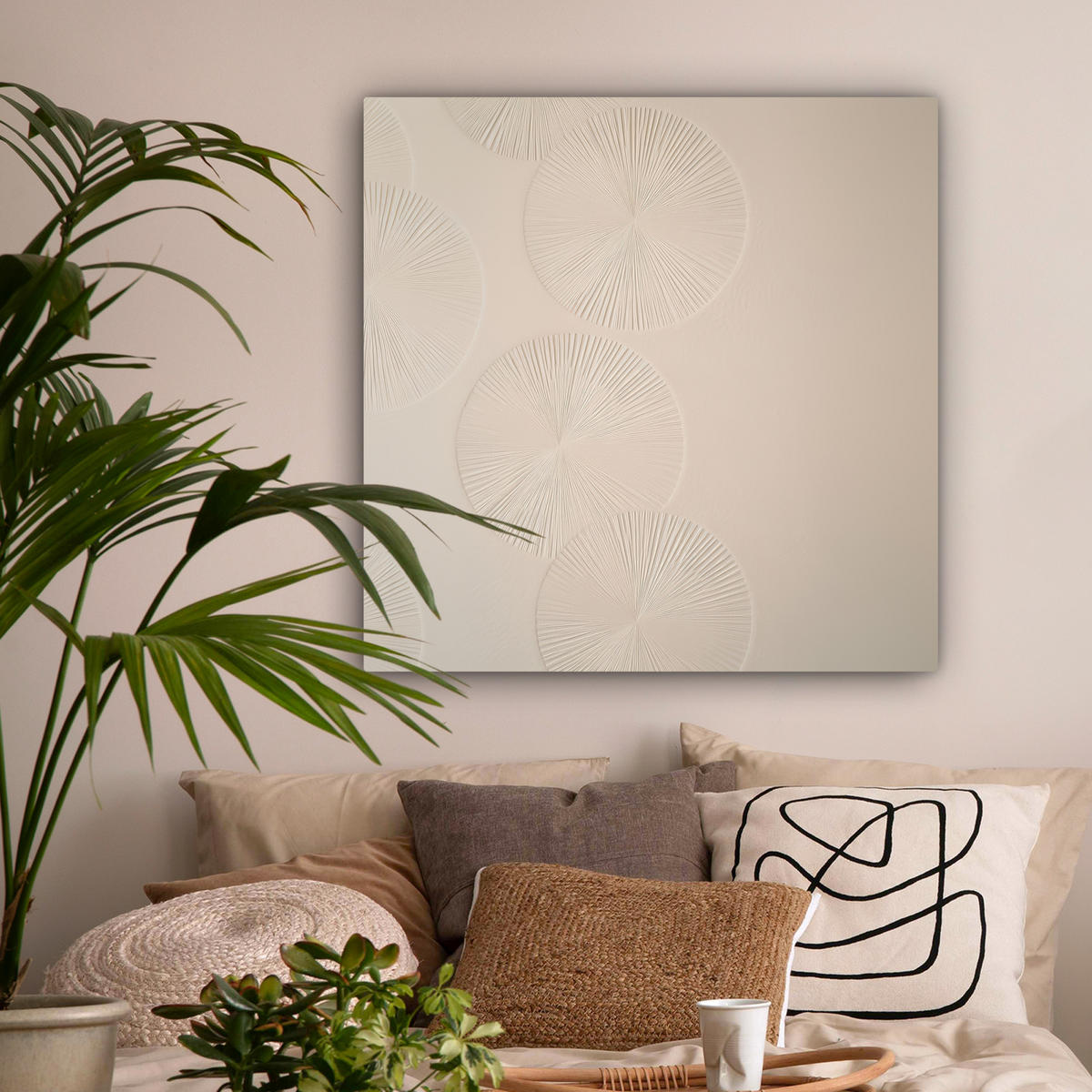 LEINWANDBILD Japandi - Beige - Modern Deko Groß 90x90 cm - Ecru, Textil (90/90cm) - MuchoWow