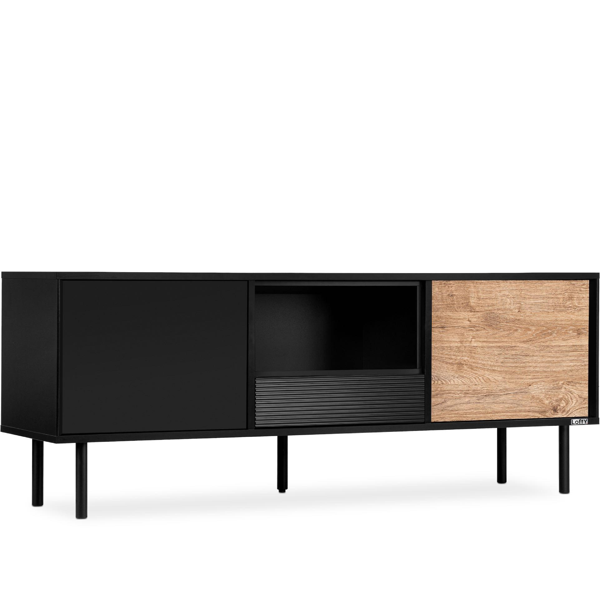 TV-SCHRANK LOFTY Loft-Stil, schwarz - Eichefarben/Schwarz, Holzwerkstoff (152/59/41cm) - KONSIMO®