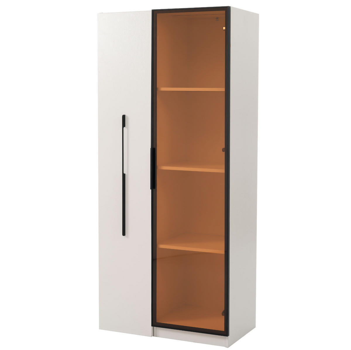 VITRINE aus MDF 70x40x160 cm Weiß mit LED-Beleuchtung, ausziehbarem Bücherregal und Rollen - Weiß, Holzwerkstoff (70/160/40cm) - IVMEU