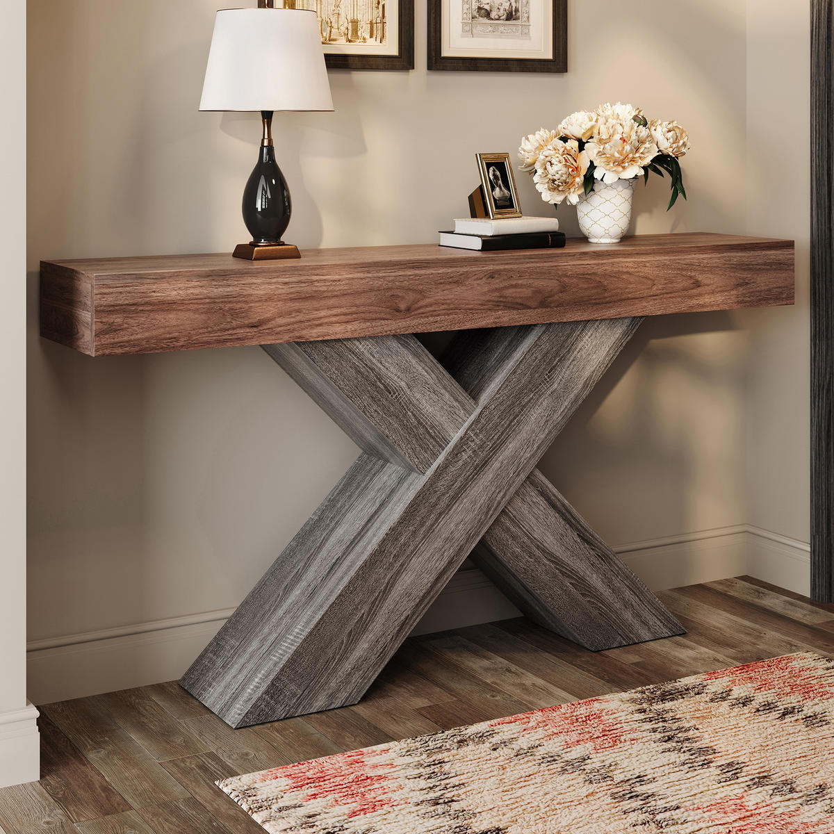 KONSOLENTISCH X Beine Holzoptik schmal - Nussbaumfarben, Holzwerkstoff (30/140/80cm) - Fortuna Lai