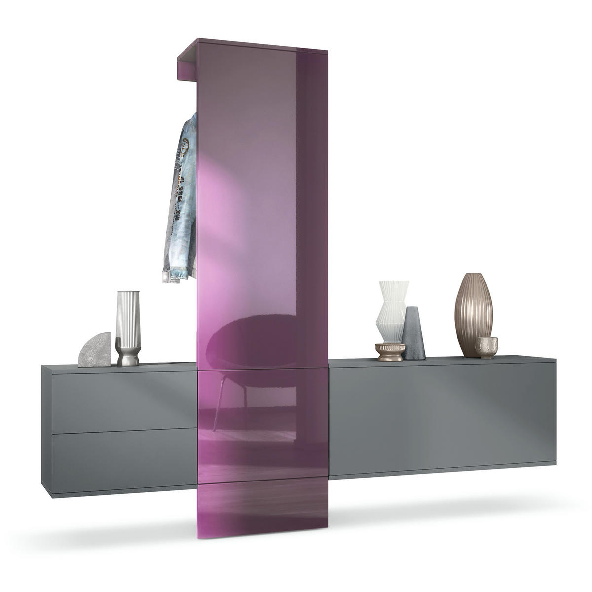 GARDEROBE Carlton Paneel in Brombeer Hochglanz - Brombeere, Holzwerkstoff (209/193/35cm) - Vladon