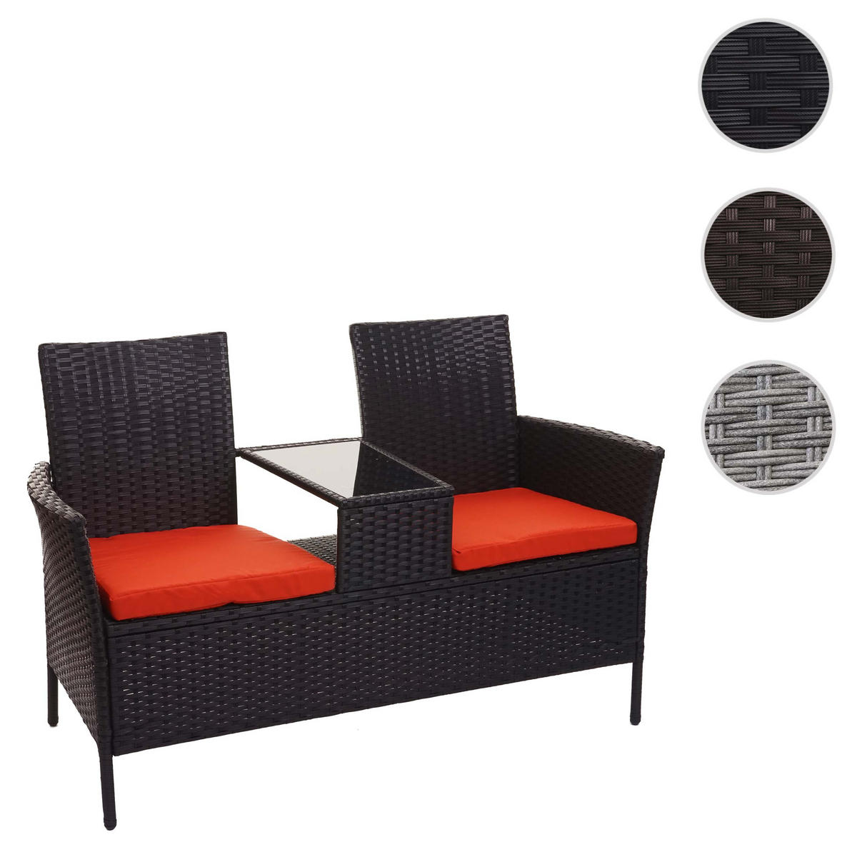 POLY-RATTAN SITZBANK MIT TISCH Schwarz, Orange - Schwarz/Orange, Kunststoff (132/84/55cm) - MCW