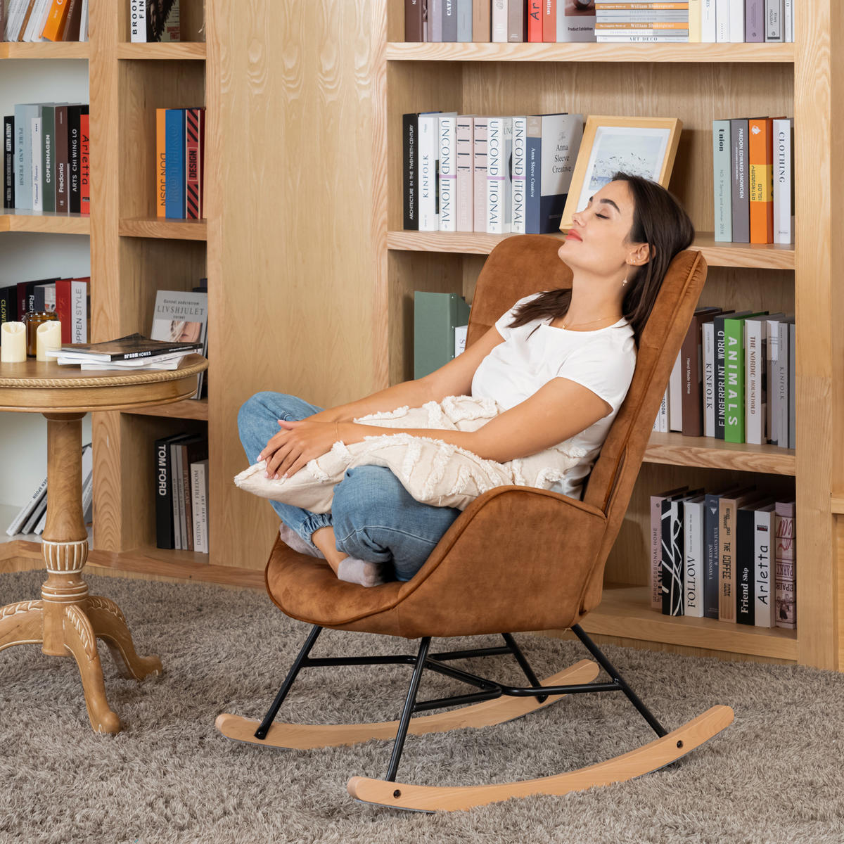 SCHAUKELSTUHL in Webstoff Braun - Braun, Metall (65/97/84cm) - Meubles Cosy