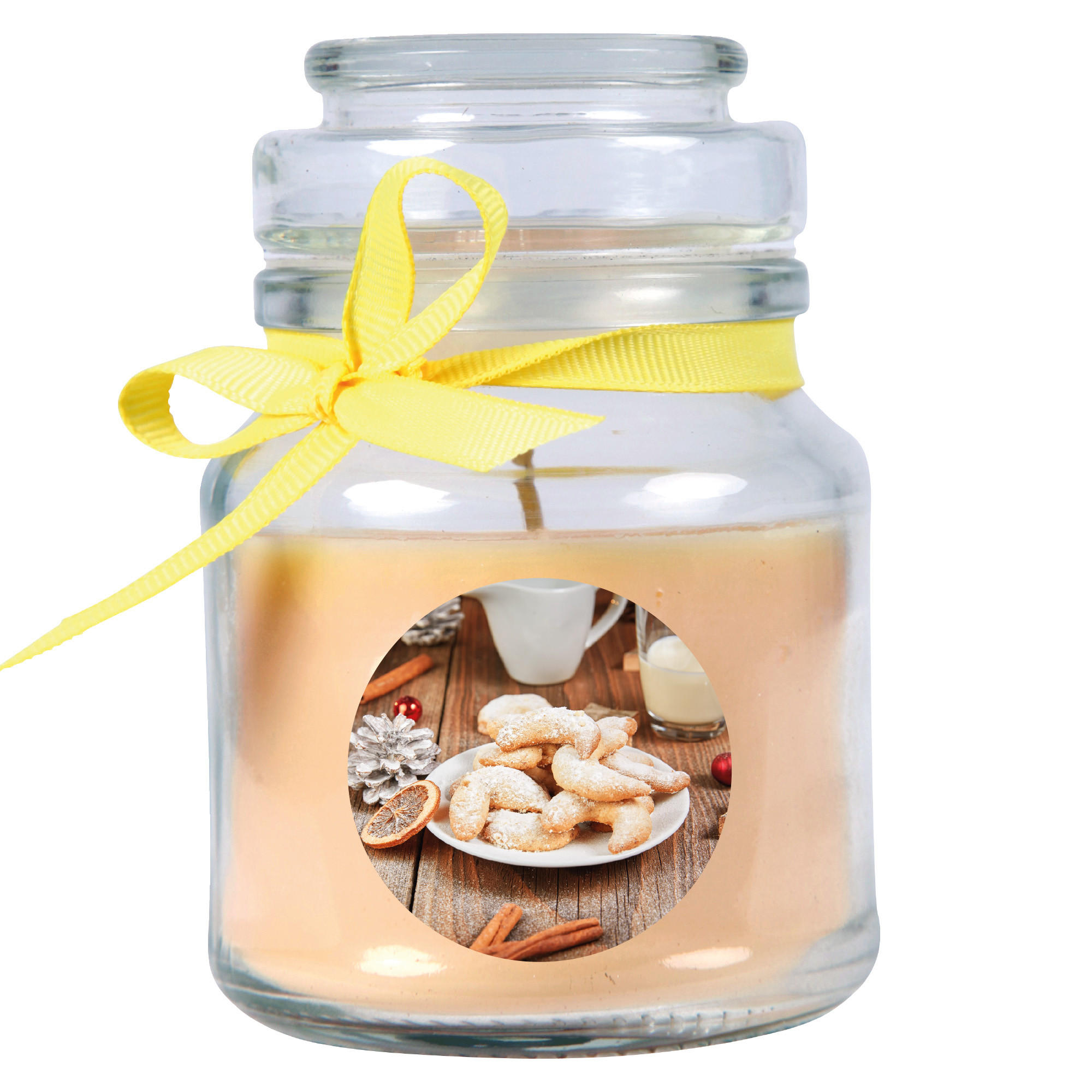 DUFTKERZE im Glas - Weihnachten Creme - Bonbon 120gr ( 30h ) - Creme, Naturmaterialien (7/10cm)