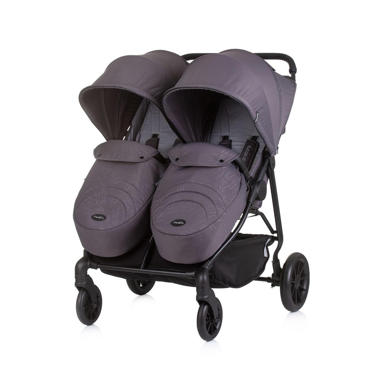 GESCHWISTERKINDERWAGEN Top Stars dunkelgrau 77 cm breit, Wickeltasche, Fußsack - Grau, Metall (79/77/110cm) - Chipolino