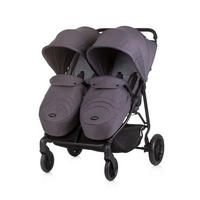 GESCHWISTERKINDERWAGEN Top Stars dunkelgrau 77 cm breit, Wickeltasche, Fußsack - Grau, Metall (79/77/110cm) - Chipolino